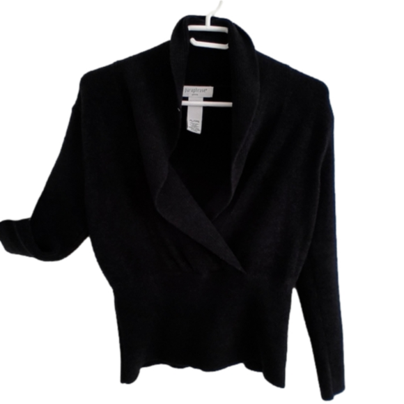 Paraphrase Petite Chenille BlK Knit Faux Wrap Pullover sweater - Picture 3 of 13